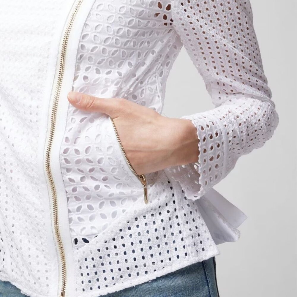 WHBM $175 Eyelet Moto Jacket Cotton White 12 - Picture 5 of 5
